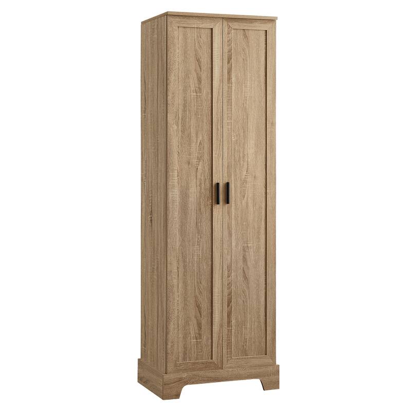 Roomfitters Tall 2-Door Storage Cabinet with 5-Tier Adjustable Shelves, Modern MDF Linen Tower for Bathroom & Office