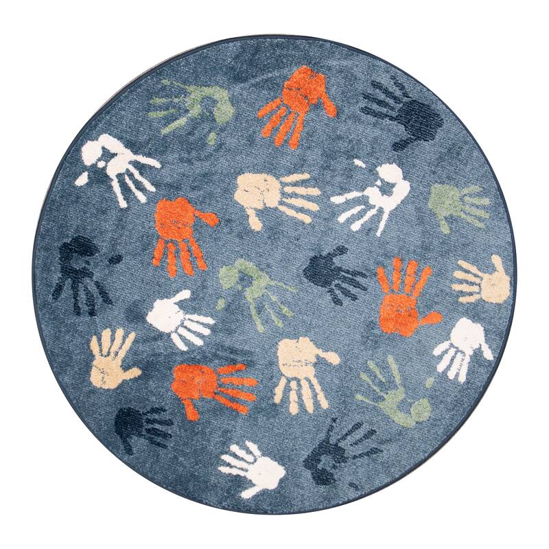 Orian Rugs Playroom Handprints Blue Stain Resistant Kids Area Rug
