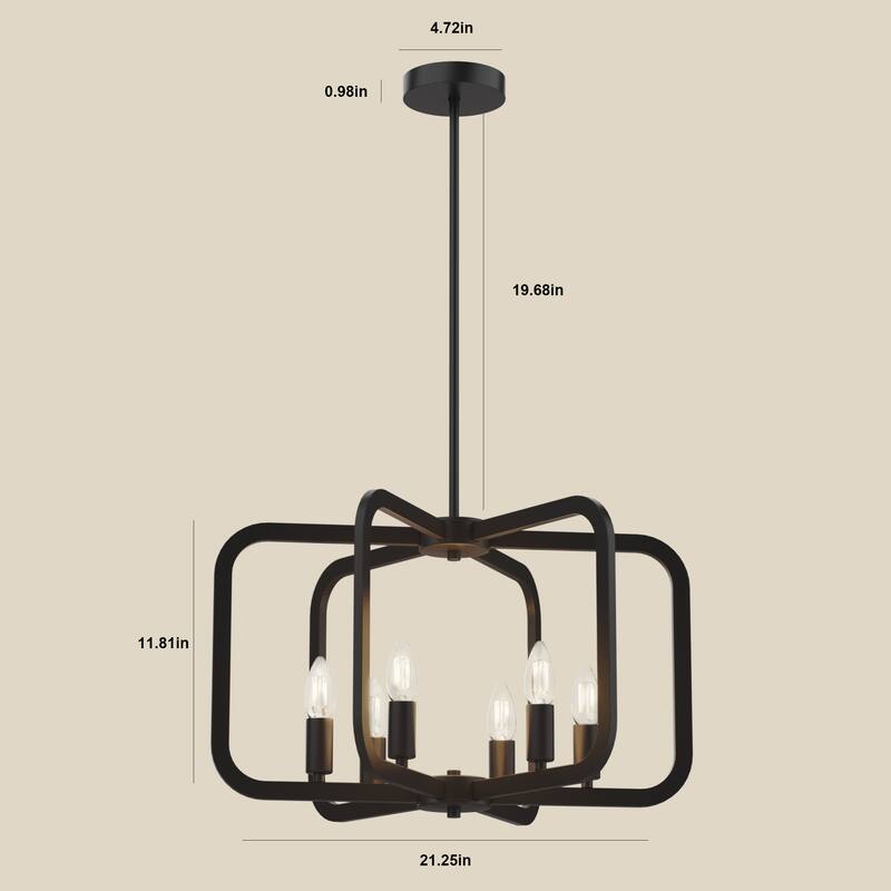 6-Light 16" Candle Style Retangular Chandelier