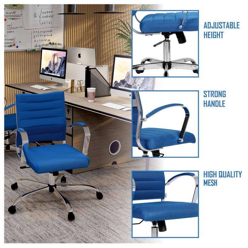 Benmar Ergonomic Mesh Office Chair with Adjustable Height, Tilt, Swivel, Stainless Steel Frame, Lumbar Support & Smooth Casters