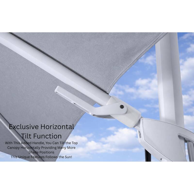 Piola White 10 ft. Square Aluminum Outdoor Cantilever Mouse Grey Fabric Umbrella with Granite Base