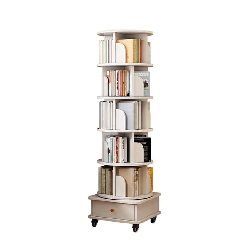 GDF Studio - Purling Modern 6-Tier Wood 360-Degree Rotating Bookshelf with Drawer Storage