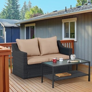 Royalcraft 2 Piece PE Rattan Wicker Outdoor Patio Loveseat with Table ...