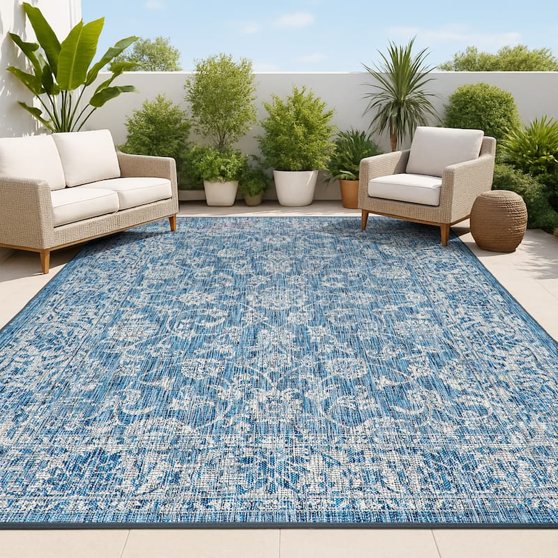 JONATHAN Y Sinjuri Bohemian Textured Weave Floral Indoor/Outdoor Area Rug