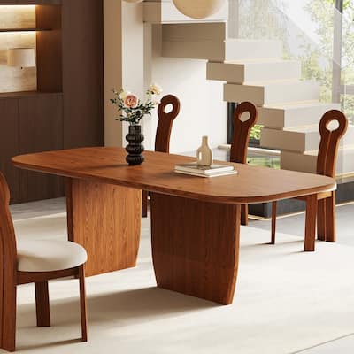 78.74" Mid Century Modern Black/ Brown Dining Table, Rectangular Dining Table ,Solid Wood for 6-8