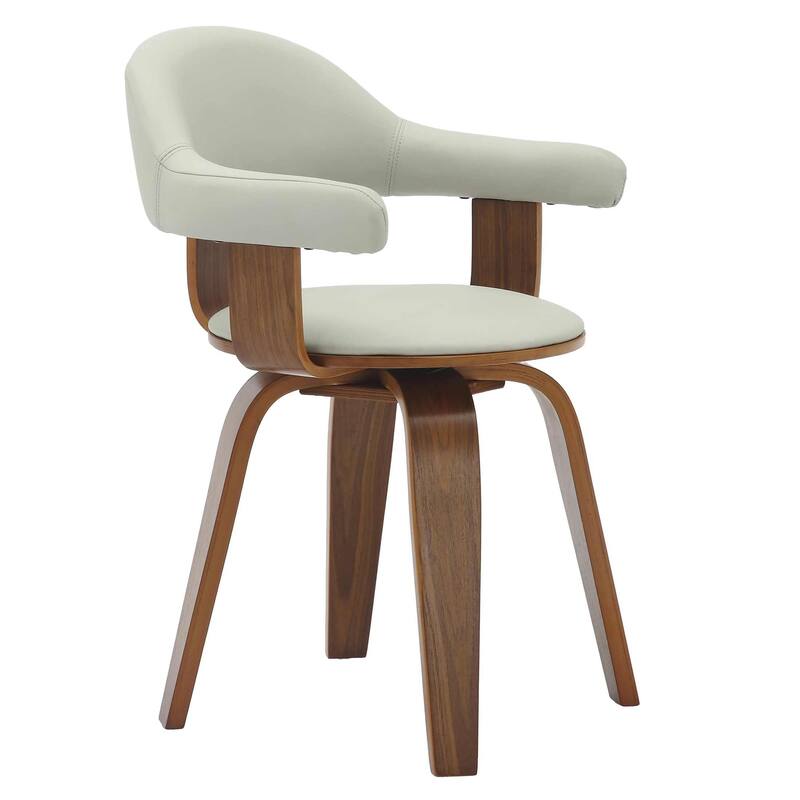 Leather Dining Chair in Solid Wood Accent Arm Chair Open Curved Back Design