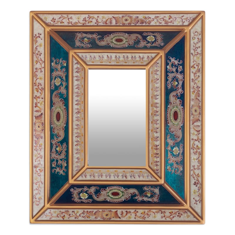 Novica Handmade Golden Season Reverse-Painted Glass Wall Mirror