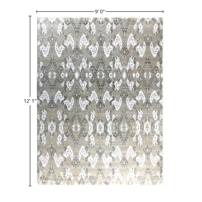 Ikat One-of-a-Kind Hand-Knotted Area Rug, Gray - 9' 0" x 12' 1"