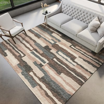 Indoor/ Outdoor Addison Bravado Abstract Striped Washable Area Rug