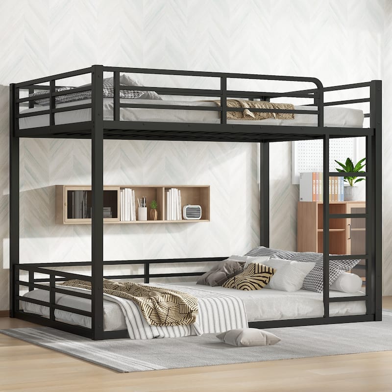 Full Over Full Metal Bunk Bed, Space-Saving, Heavy-Duty, Noise-Reduced, Black - Black