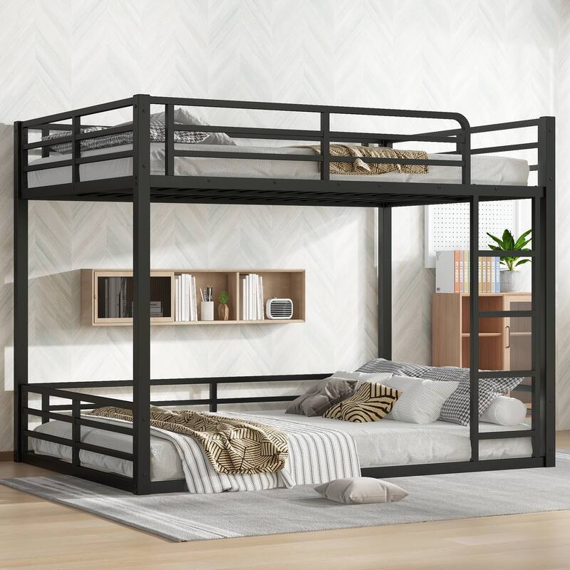 GDFStudio - Rose Metal Bunk Bed for Teens and Adults with Space-Saving & Noise Reduced - Black + Full over Full