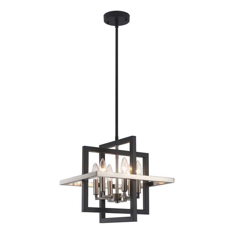 6 - Light Farmhouse Metal Cage Chandelier Rectangle Hanging Light