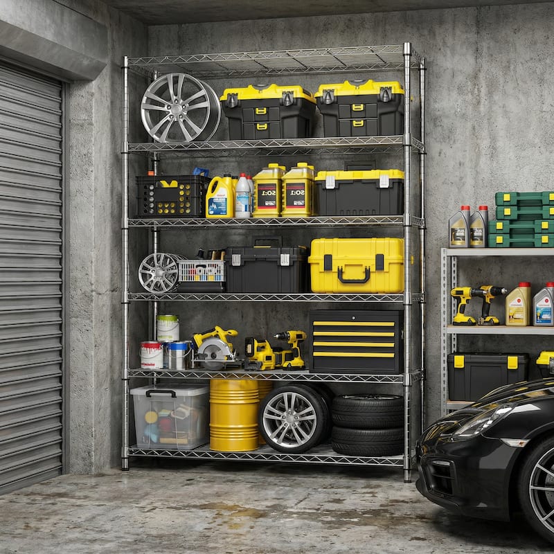 6 Tiers Storage Shelves Load 2100LBS, Metal Shelving Wire Metal Shelving Unit Shelves for Storage Adjustable Garage Shelving