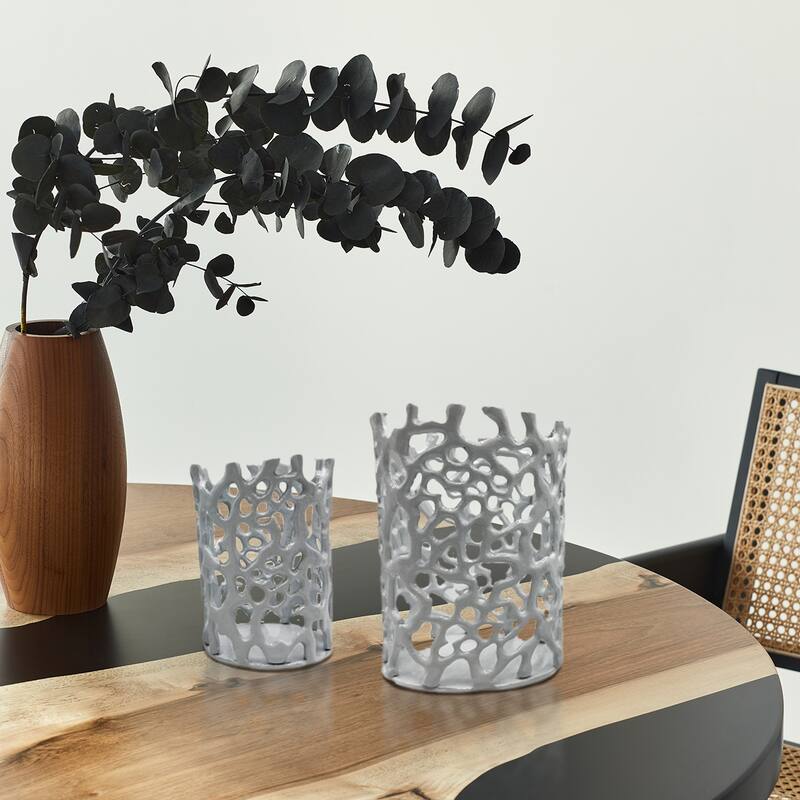 Set of 2 Decorative Handmade Aluminum Modern Candle holder - 6.5 x 6.5 x 8.5 in