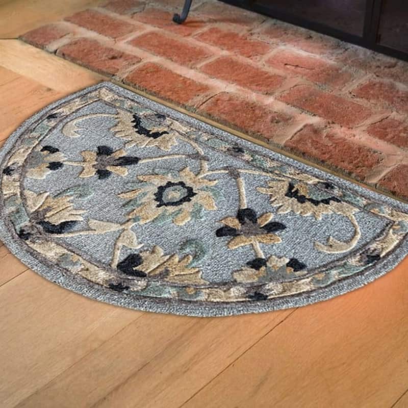 Sevita Lilly Farmhouse Damask Gray/Beige Handmade Wool Indoor Area Rug