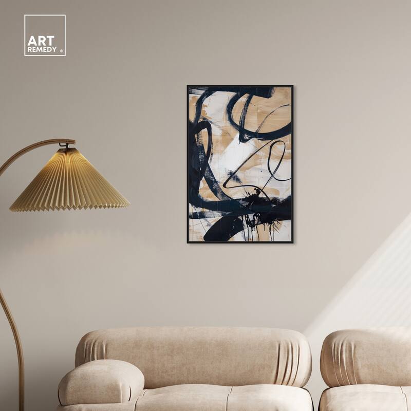 Art Remedy Flowing Framed Abstract Shapes 1 Piece Canvas Wall Art