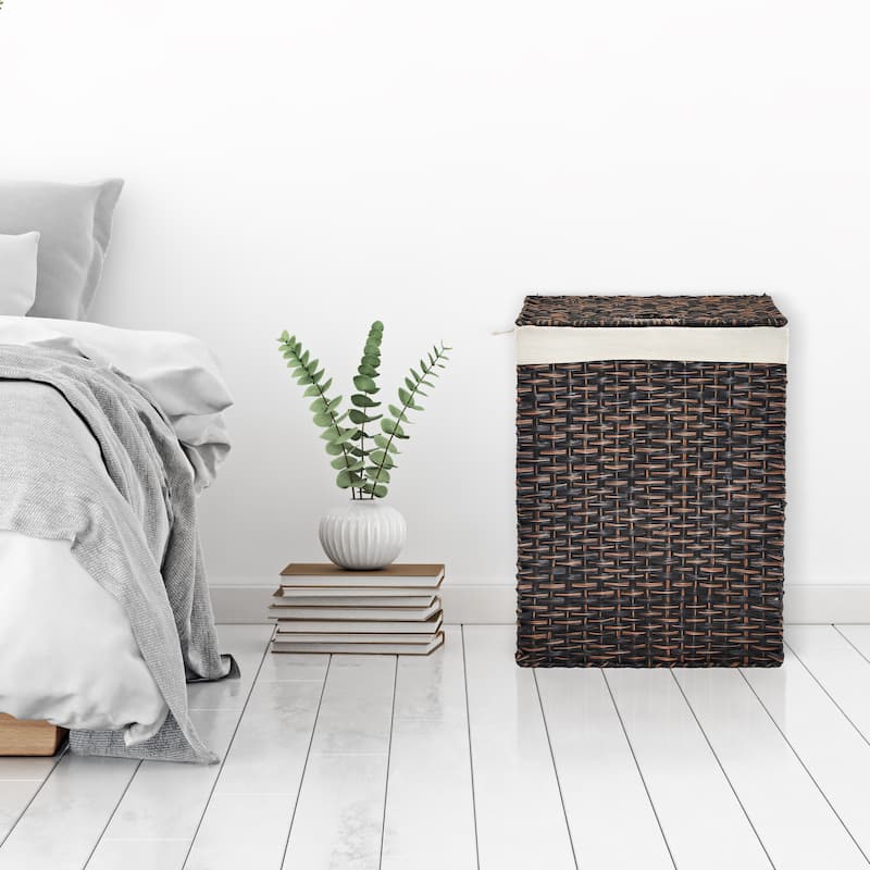 Seville Classics Lidded Foldable Portable Rectangular Laundry Hamper Basket with Washable Liner