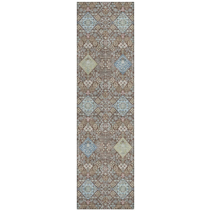 Machine Washable Indoor/ Outdoor Boho Panel Chantille Rug