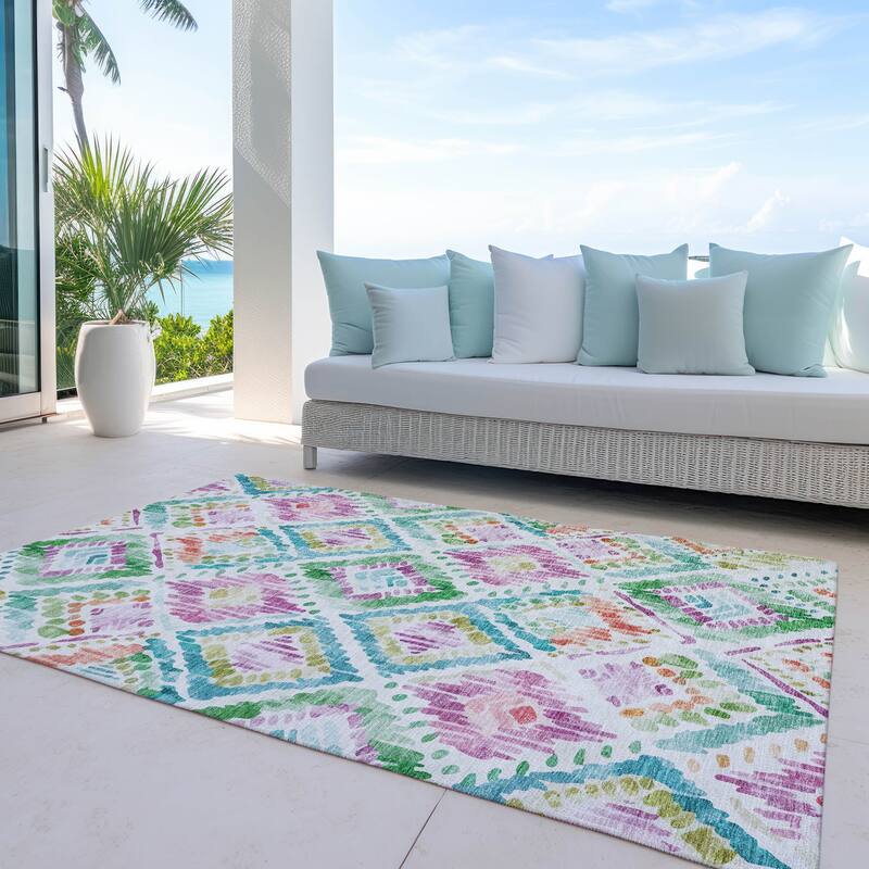 Machine Washable Indoor/ Outdoor Boho Brushstrokes Chantille Rug