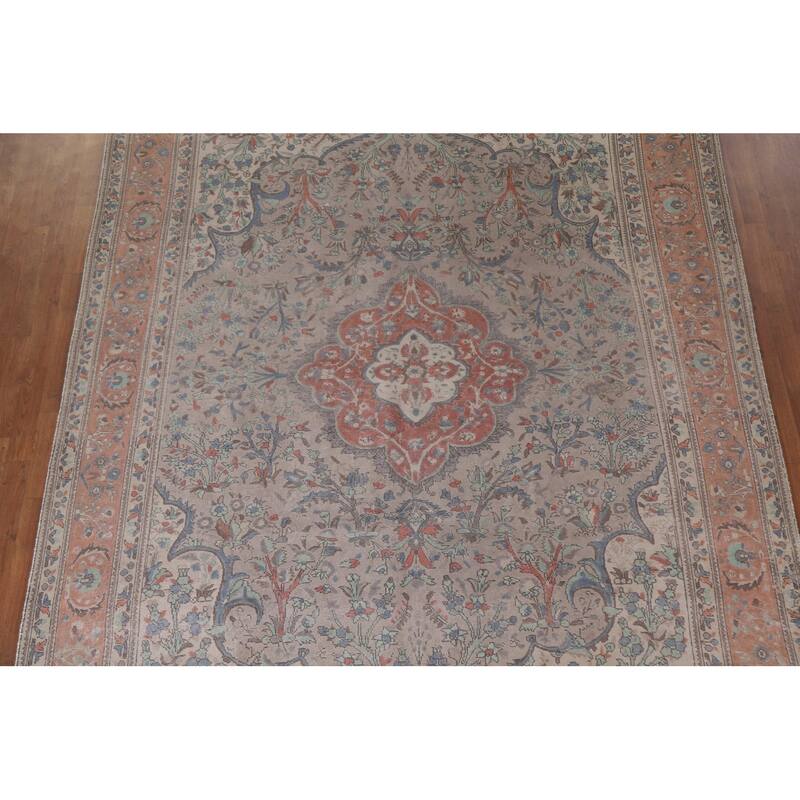 Hand Knotted Oriental 100% Wool Carpet Traditional Floral Greys & Charcoal Tabriz Area Rug - 11' 4'' X 8' 5''