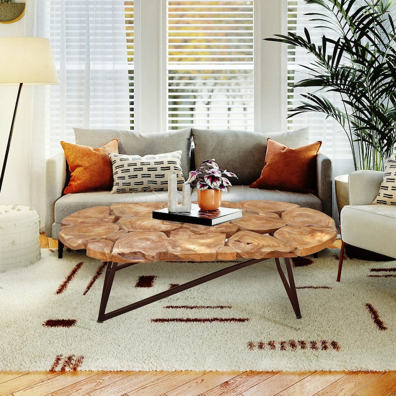Rustic Recycled Teak Wood Ampyang Oval Coffee Table