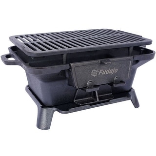 Oval Cast Iron Portable Outdoor Grill with Carry Handle Charcoal Fueled - 19"L