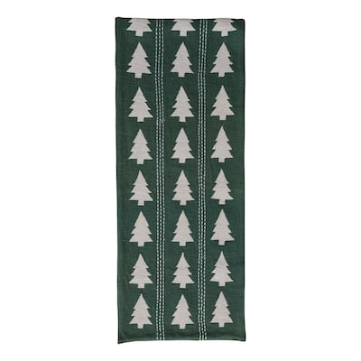 Slub Table Runner with Tree Pattern, Embroidery and Stitching