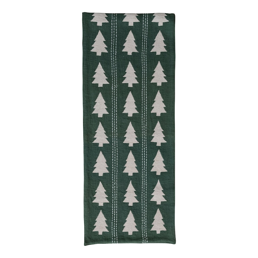 Slub Table Runner with Tree Pattern, Embroidery and Stitching