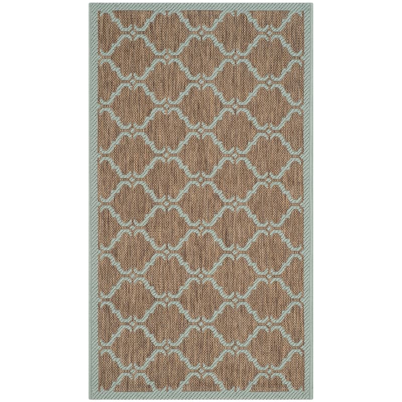 SAFAVIEH Courtyard Charleen Indoor/ Outdoor Waterproof Patio Backyard Rug - 2' x 3'7" - Brown/Aqua