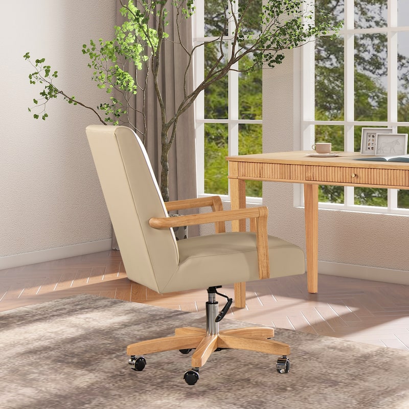 Dumont Modern Farmhouse Top Grain Leather Swivel Office Desk Chair