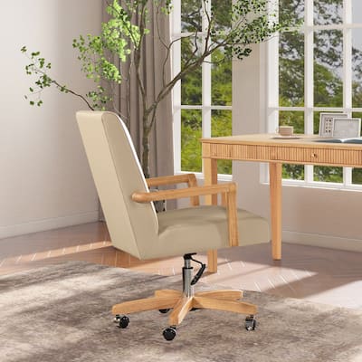Dumont Modern Farmhouse Top Grain Leather Swivel Office Desk Chair
