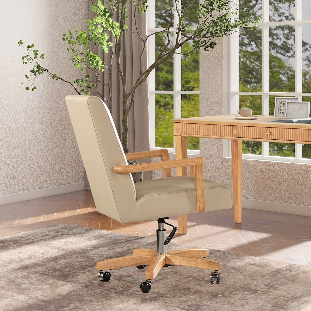 Dumont Modern Farmhouse Top Grain Leather Swivel Office Desk Chair