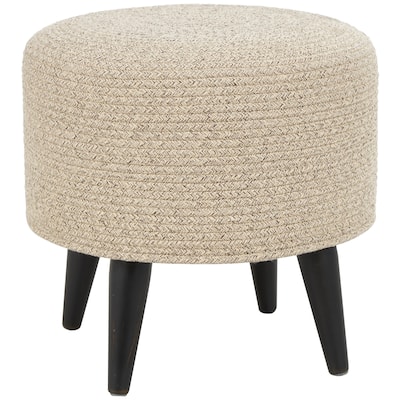 Polyester Chevron Textured Living Room Stool with Black Wooden Legs - Beige or Light Grey - Roche River Decor