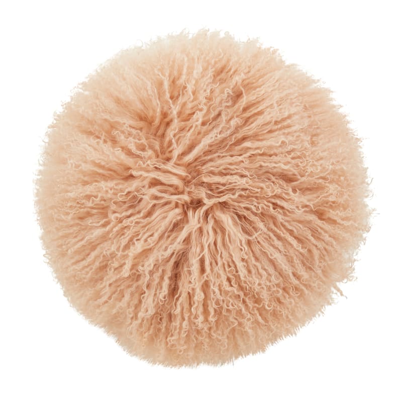Poly-filled Mongolian Lamb Throw Pillow - 13"X13" - Peach