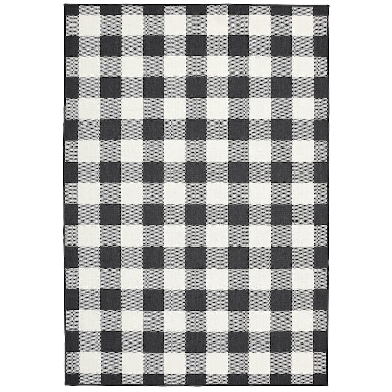 Vista Home Malta Gingham Check Indoor/Outdoor Area Rug - 6'7" x 9'6" - Black