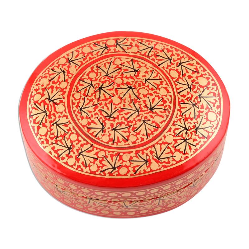 NOVICA Handmade Kashmir Vermilion Papier Mache Decorative Box