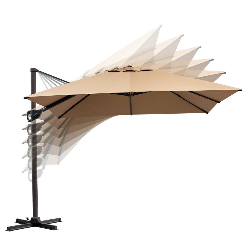 9 x11 FT LED Lighted Patio Cantilever Umbrella Double Top with Weighted Base