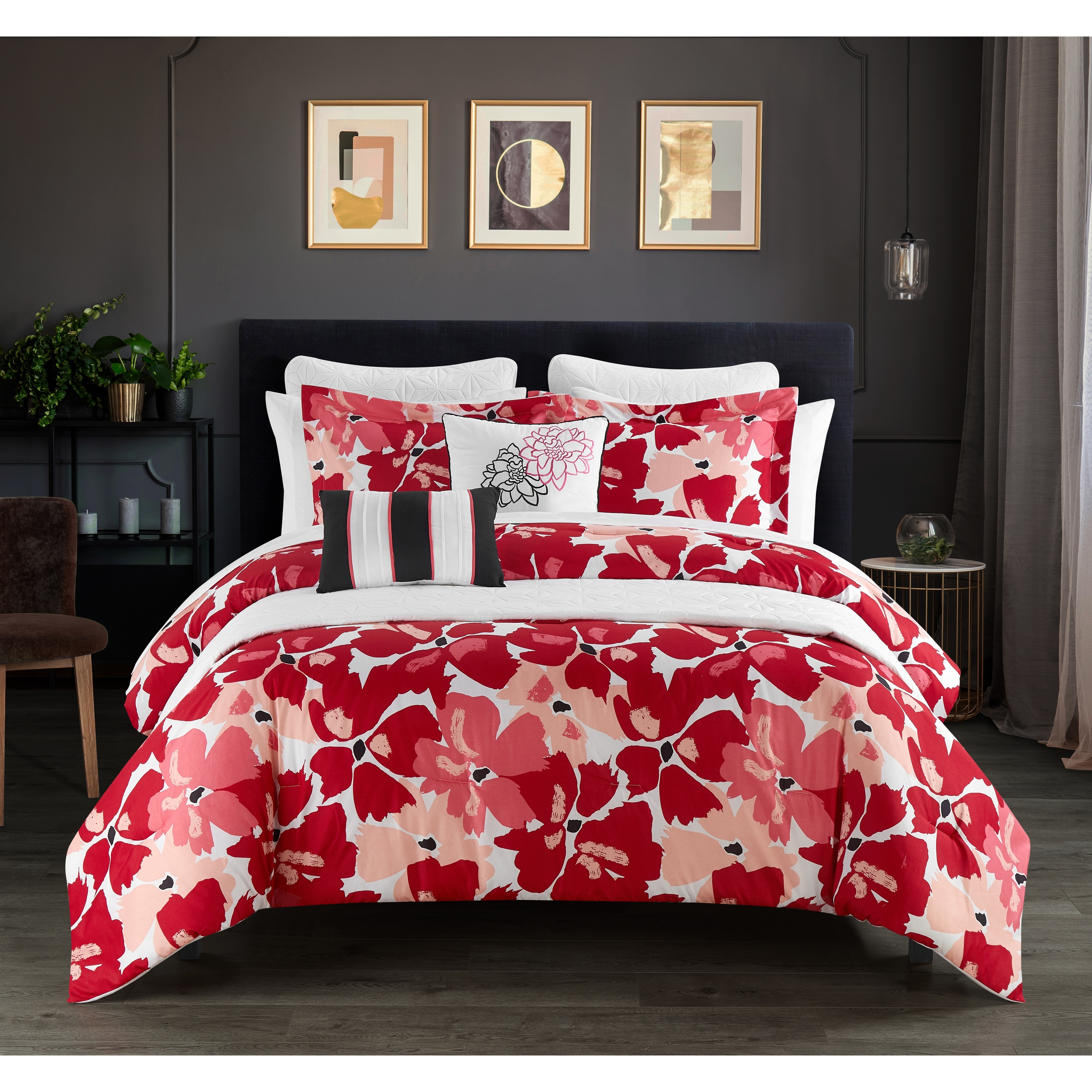 Chic Home Lia 12 Piece Comforter And Quilt Set Contemporary Floral Print  Bed In A Bag