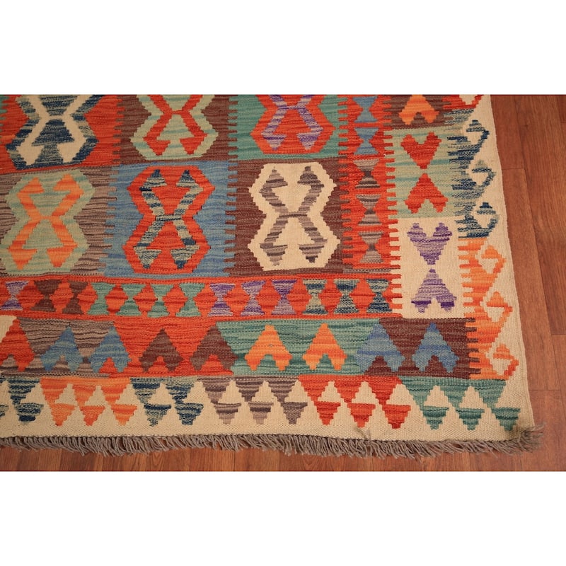 Reversible Kilim Area Rug Hand-Woven Wool Carpet - 8'5" x 9'8"