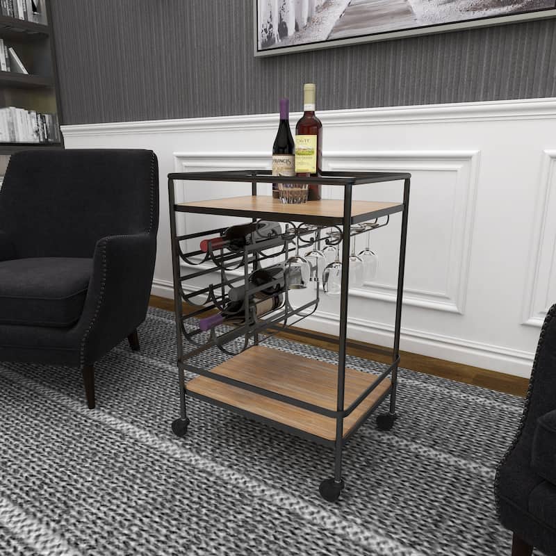 Metal Contemporary Bar Cart with Wheels