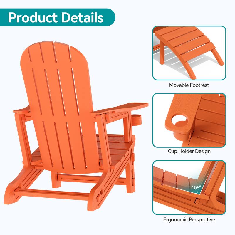 Outdoor All Weather Adirondack Chairs with Movable Footrests, Set of 5/3.