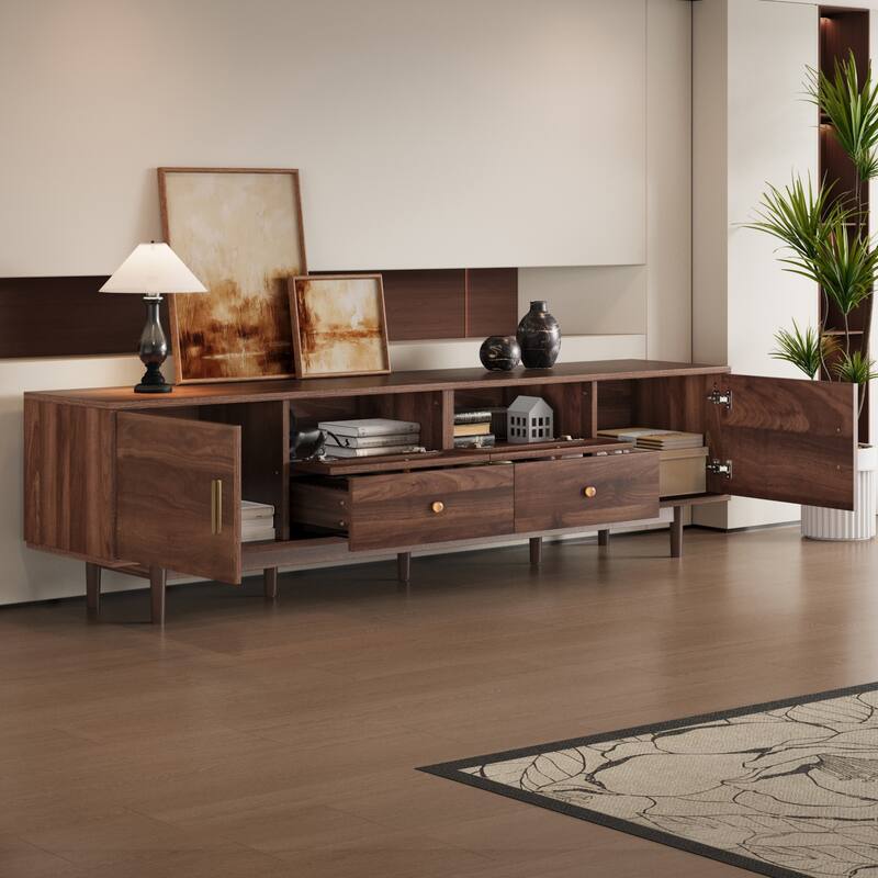 Dark Brown TV Stand Media Cabinet for 65 to 85 Inches TVs, Farmhouse Entertainment Center TV Console for Living Room