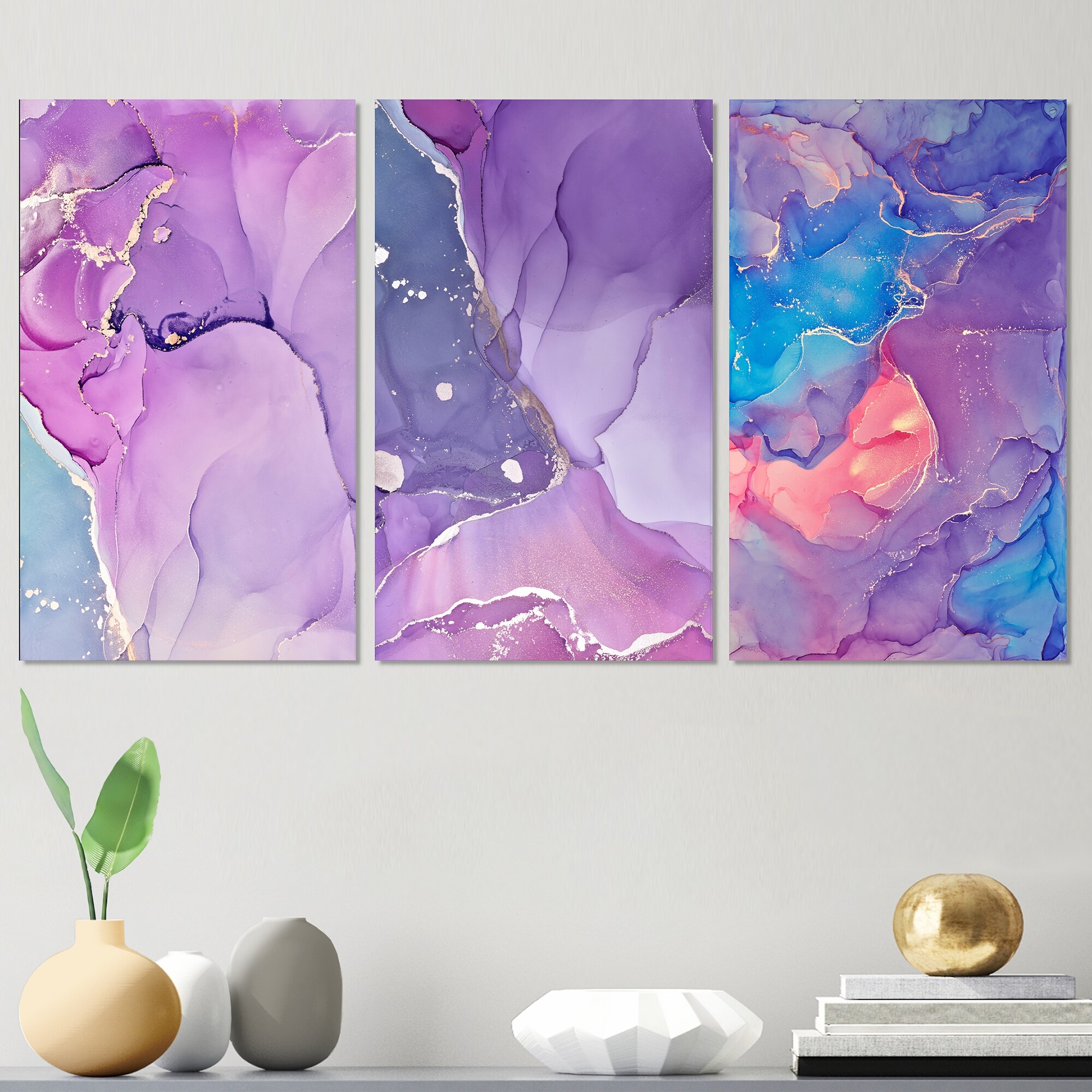 Designart Purple Blue Liquid Fuchsia Modern Art Abstract Canvas Print-image