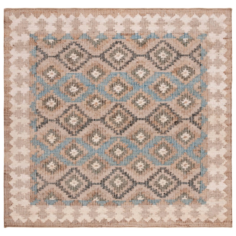 SAFAVIEH Flatweave Kilim Devon Jute Rug - 7' Square - Blue/Ivory