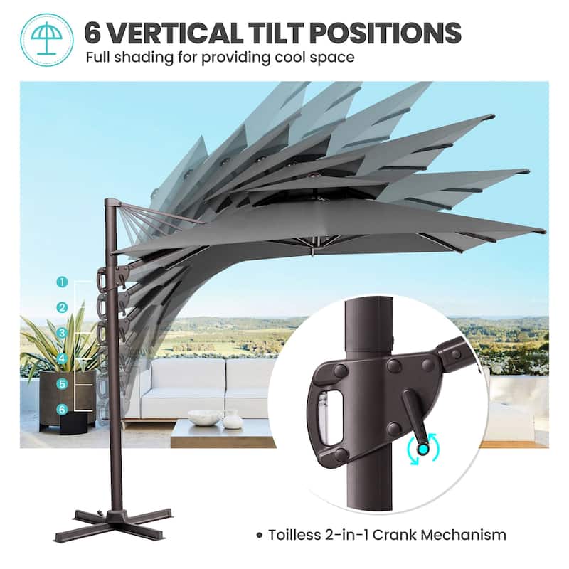 Outdoor 9 x 11 ft Double Top Patio Cantilever Umbrella with Base