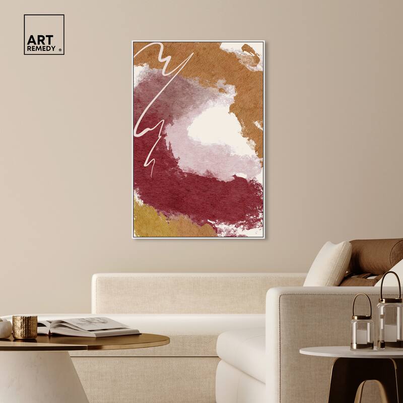 Art Remedy Burgundy And Cork Framed Boho Abstract 1 Piece Canvas Wall Art