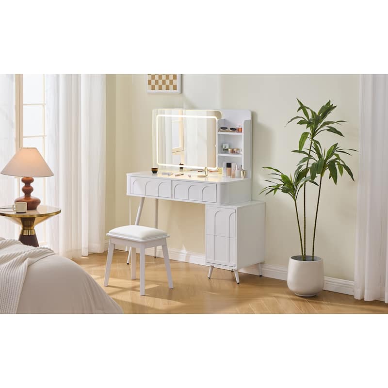 Homy Casa Modern Makeup Vanity Desk with LED Mirror & 4 Drawers