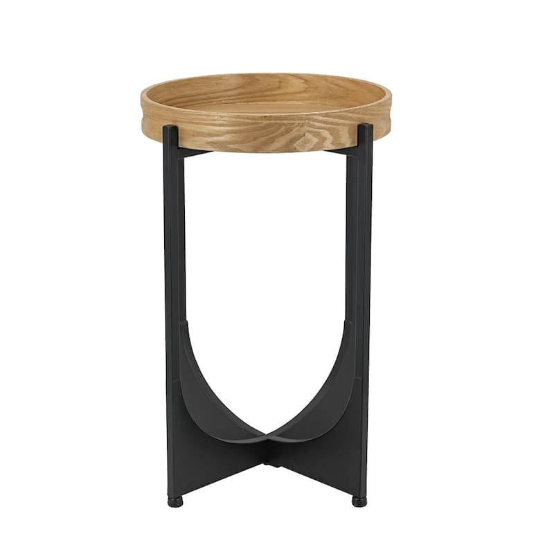 15" MDF Round Contemporary Round Side Table with Tray-Style Top and Geometric Frame