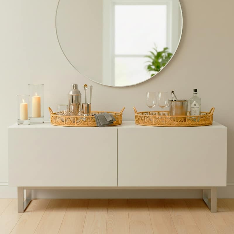 Bamboo Wood Round Handled Serving Trays Set of 2 - 24", 30", Brown