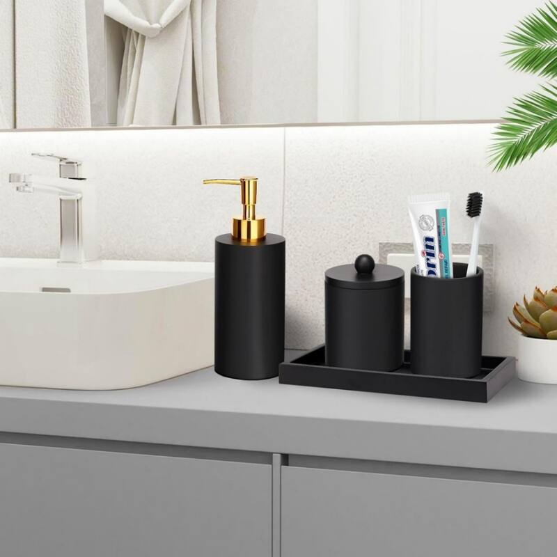 4-piece bathroom accessories set with soap dispenser, toothbrush holder, medicine bottle, tray